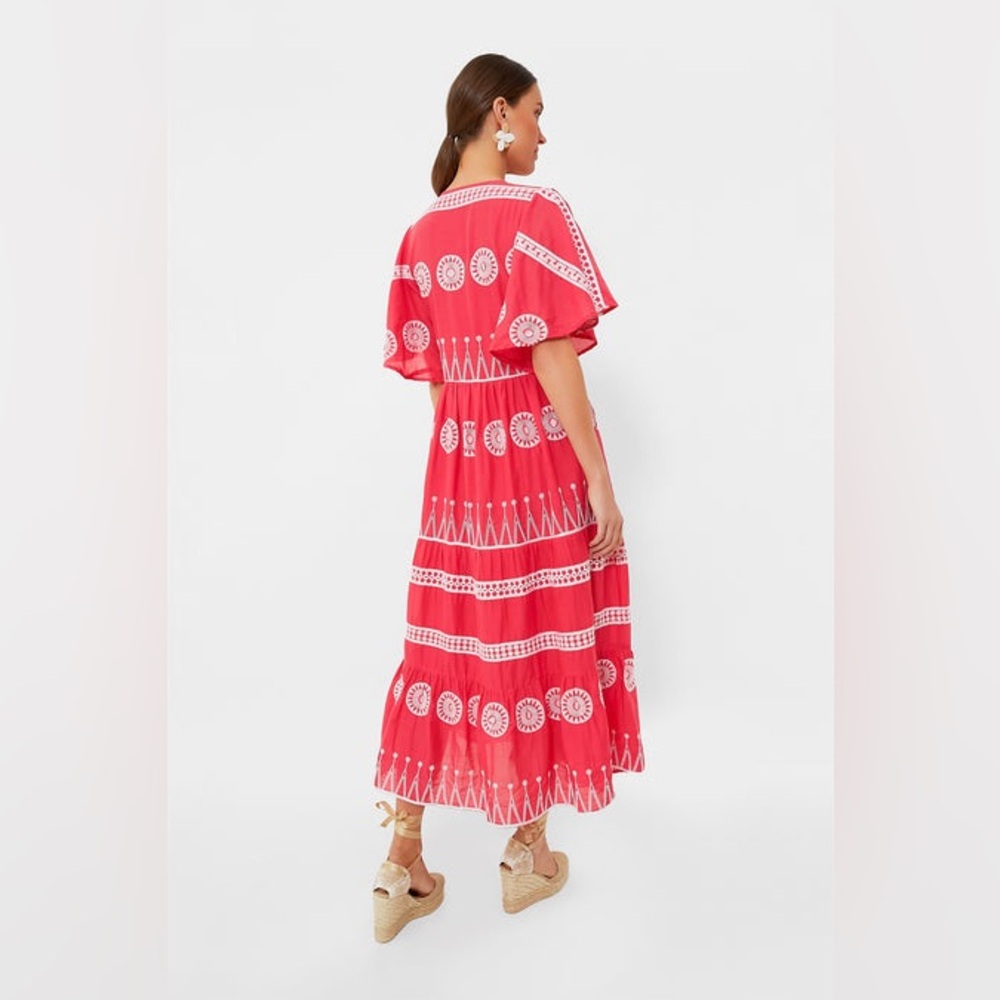 Oliphant Soleil Red Embroidered Maxi Dress M - Picture 4 of 14